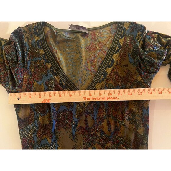 Vintage Y2K Hale Bob v-neck slinky whimsigoth forest fairy dress S bodycon ruche - Picture 8 of 10